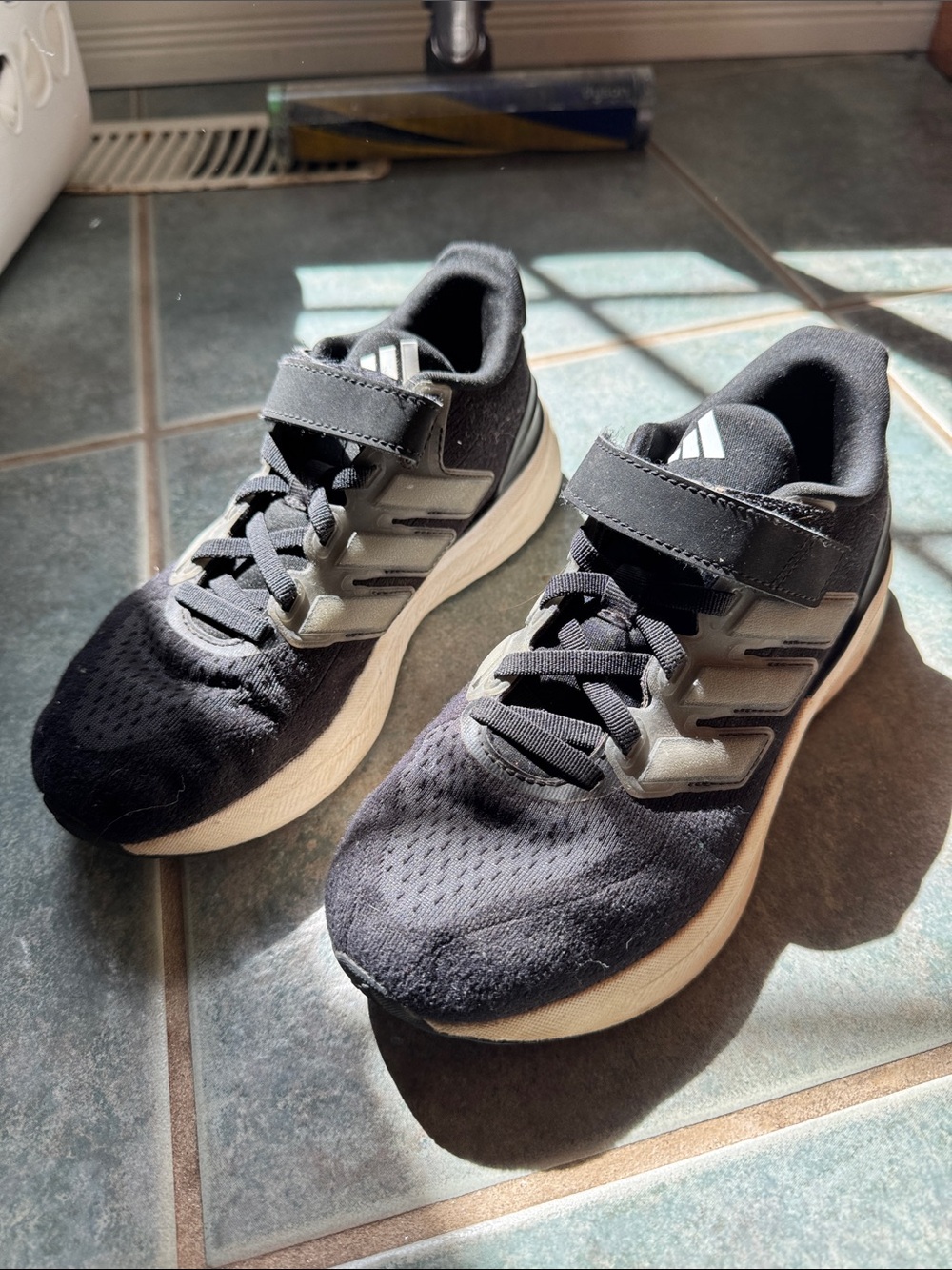 adidas Kids Black and Gray Velcro Running Sneakers